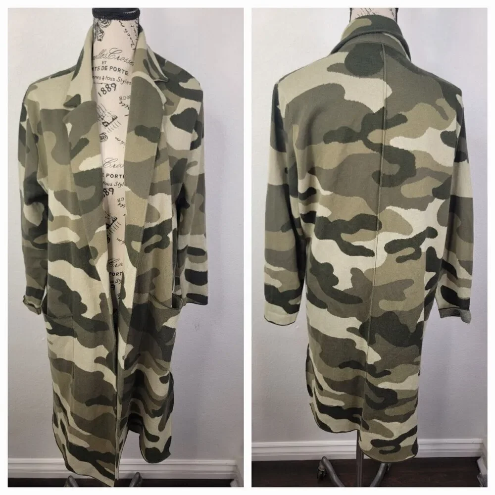 Maeve Anthropologie Kieran Camo Sweater Coat Small Green Motif Camouflage Floor_2